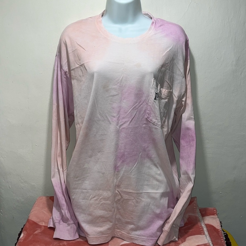 Pink, tie-dye, large pocketed shirt